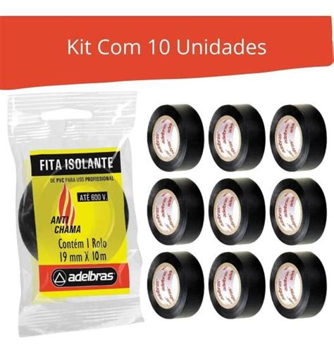 Fita Isolante Adelbras 10 Metros X 19mm Anti Chama 10 Rolos Aldebras