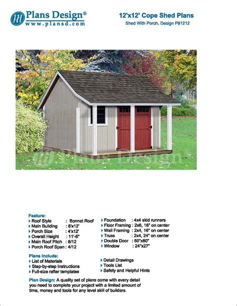 12' x 12' Backyard Storage Shed with Porch Plans #P81212, Material Lis – Plans Design