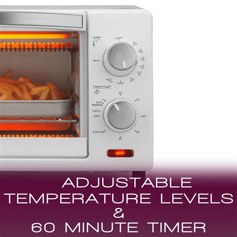 Toaster Oven 4 Slice 60 Minute Timer White Continental