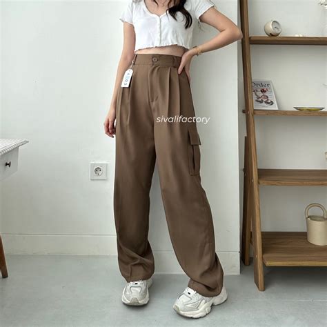 Jual Sivali Zoya Cargo Pants Highwaist Loose Cargo Celana Kargo