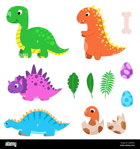 Gran Conjunto De Divertidos Dinosaurios De Dibujos Animados Linda