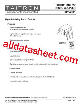 KPC4N33 Datasheet PDF TAITRON Components Incorporated