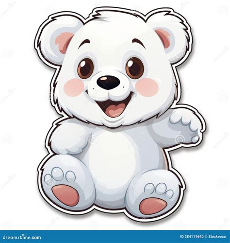 Cute Polar Bear Sticker White And Blue Caricature Illustration Stock