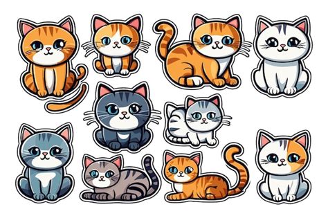 Ilustra O De Adesivos De Gatos Fofos E Engra Ados Vetor Premium