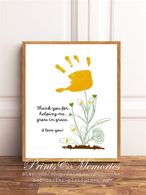 Handprint Art Thank You For Helping Me Grow In Grace Flower Etsy In