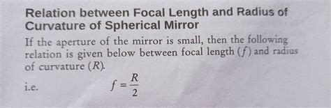 Relation Between Focal Length And Radius Of Curvature Of Spherical Mirror