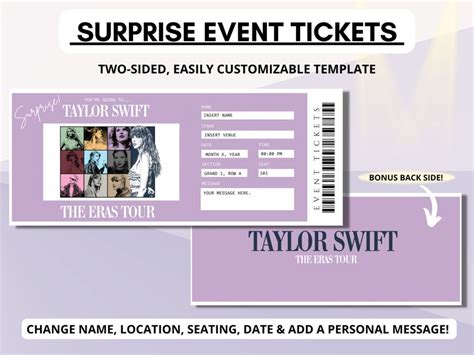 Editable Taylor Swift The Eras Tour Tickets Template Taylor Swiftie