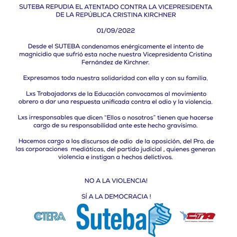 Suteba Provincia On Twitter Comunicado Del Suteba Frente Al Atentado