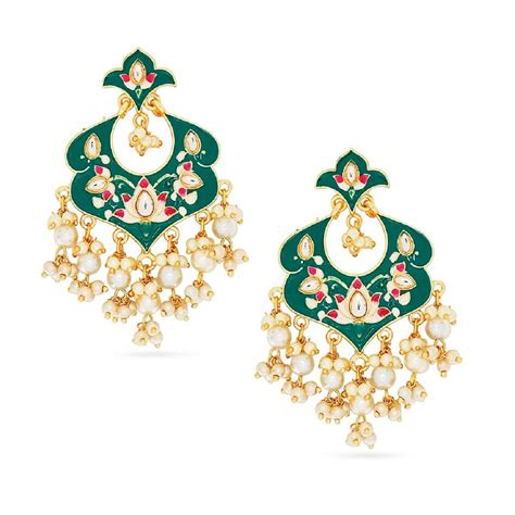 Buy Fabula Green Meenakari Enamel With Kundan Pearls Ethnic Chandbali