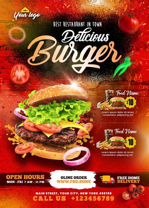 Delicious Burger And Food Menu Flyer Psd Template Psd Zone