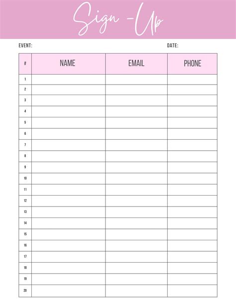 Editable Sign up Sheet. Sign up Sheet Template. Event Sign Up. Canva ...