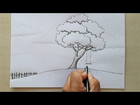 Como Desenhar Uma Paisagem Simples F Cil Uma Grande Rvore Youtube