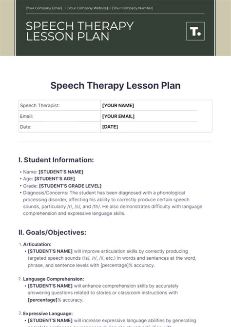 Free Speech Therapy Lesson Plan Template Edit Online And Download