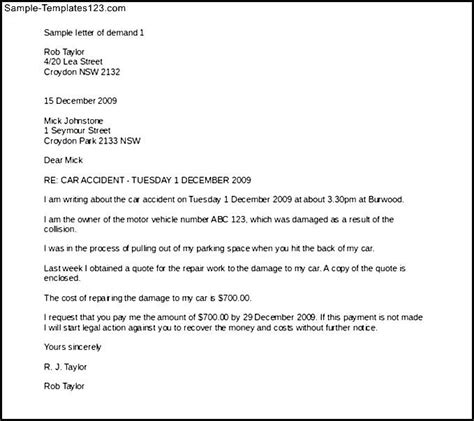 Sample Letters Of Demand Car Accident Template Download Sample