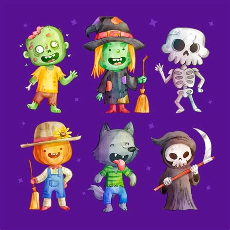 Colecci N De Acuarela De Elementos De Halloween Vector Gratis