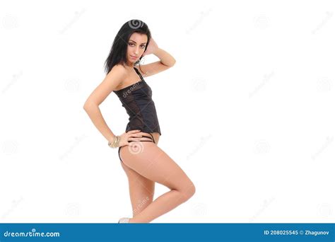 Fashion Brunette Woman In Black Lingerie Stock Image Image Of Naked Attractive 208025545