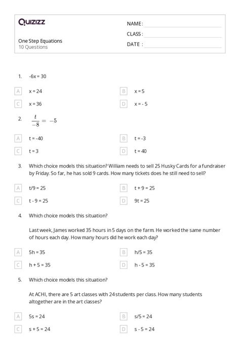 50+ One-Step Equations worksheets on Quizizz | Free & Printable