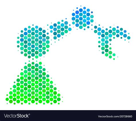 Halftone Blue Green Robotics Manipulator Icon Vector Image