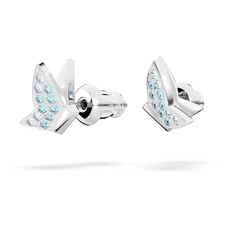 Swarovski Lilia Stud Earrings Butterfly Blue Rhodium Plated