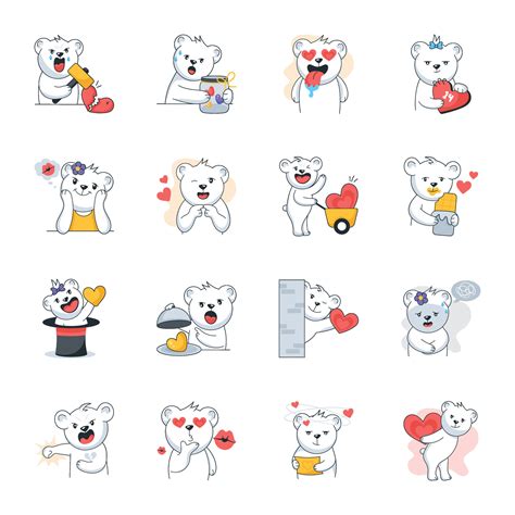 Collection of Romantic Teddy Bear Flat Stickers 29344209 Vector Art at ...