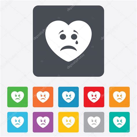 Sad Heart Face With Tear Icon Crying Symbol Stock Vector Image By