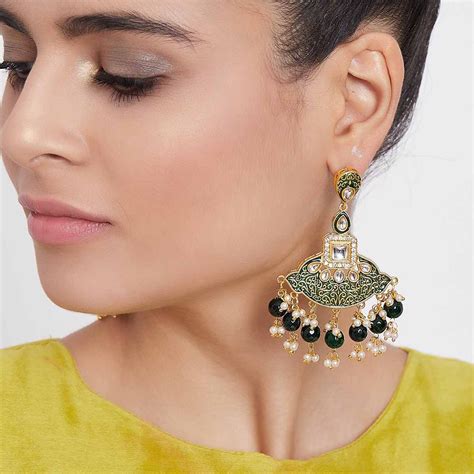 Zerokaata Gold Toned Green Meenakari Brass Dangle Earrings Buy