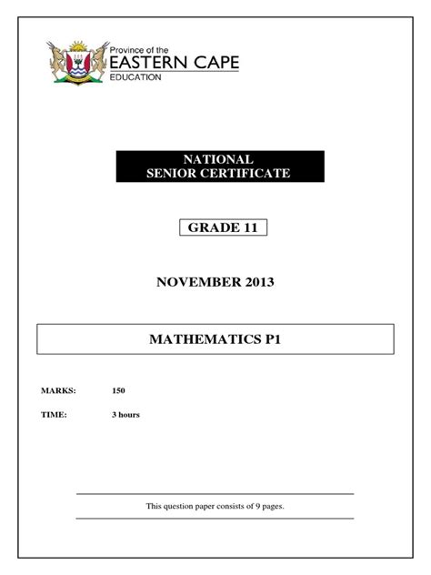 MATH P1 GR11 NOV2013 QP (Eng) | PDF | Interest | Depreciation