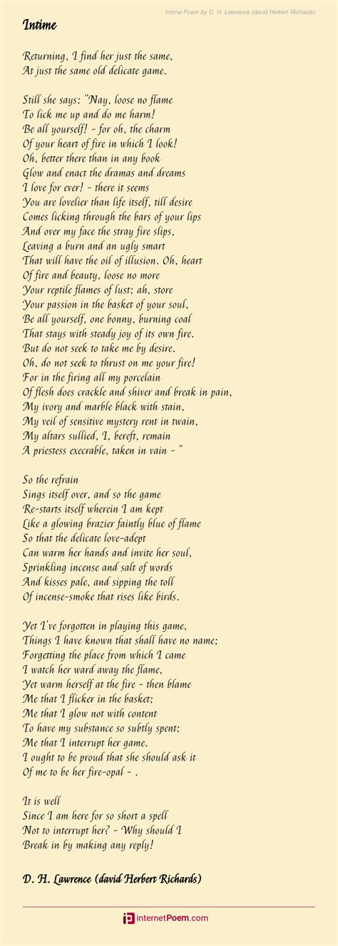 Intime Poem By D H Lawrence David Herbert Richards