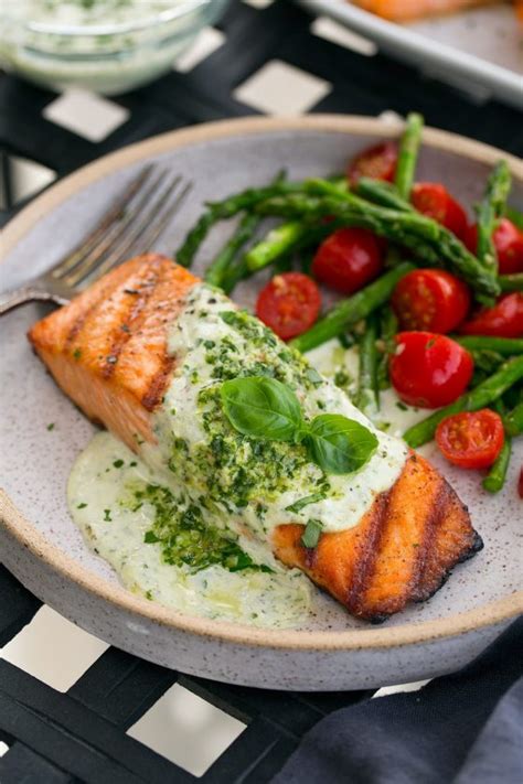 Grilled Salmon Fillets (+ Creamy Pesto Sauce!) - Cooking Classy