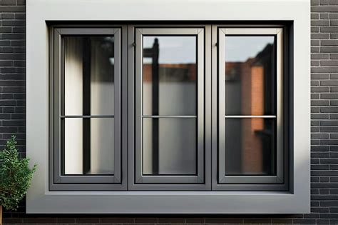 Ventanas de aluminio gris mate con tres pequeños paneles en ventana