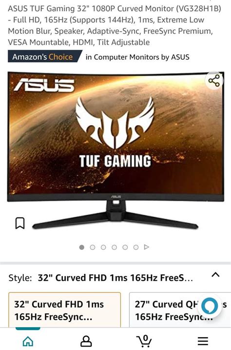 ASUS TUF Gaming 32" 1080P Curved Monitor (VG328H1B) - Full HD, 165Hz