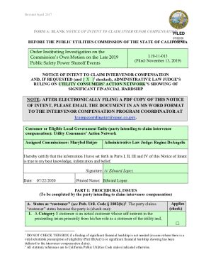 Fillable Online Docs Cpuc Ca FORM A BLANK NOTICE OF INTENT TO CLAIM