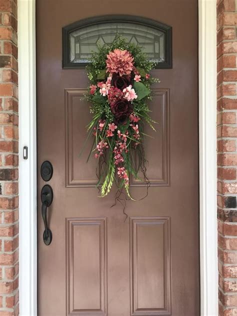 Front Door Swag Floral Swag Burgundy Door Decor Dahlia Etsy Front