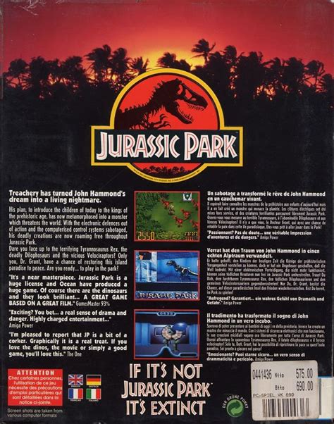 Jurassic Park 1993 Dos Box Cover Art Mobygames