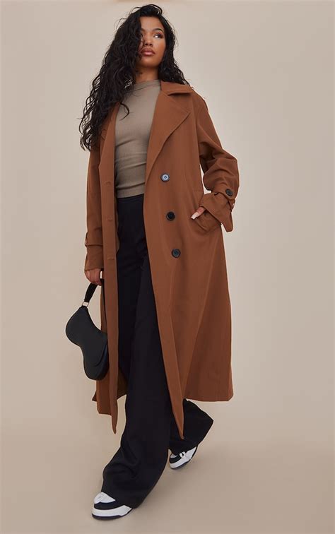 Camel Belted Military Trim Trench Coat Prettylittlething Aus