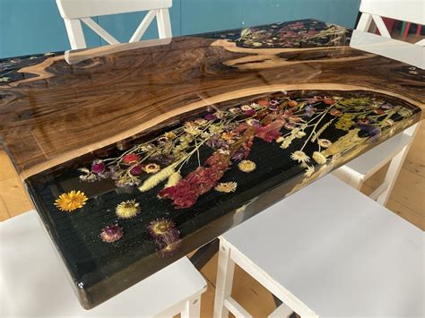 Pressed Flower Epoxy Table Floral Art Resin Dried Flowers Etsy