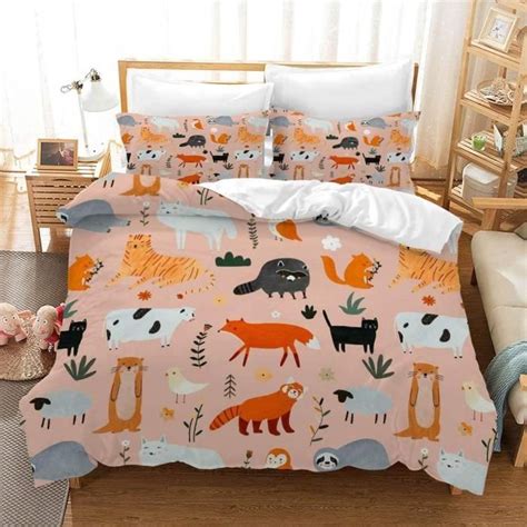 Housse de couette 140x200cm Motif Animal De Bande Dessinée Parure De