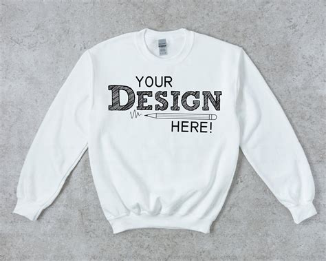 Gildan 18000 White Crewneck Sweatshirt Mock Up Gildan Heavy Blend Adult