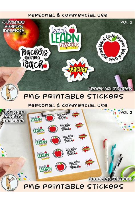 Teacher Stickers Vol 2 PNG Printable Stickers (1325339) | Stickers ...