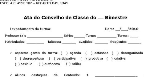 Modelo De Ata Para Conselho De Classe EspaÇo Educar