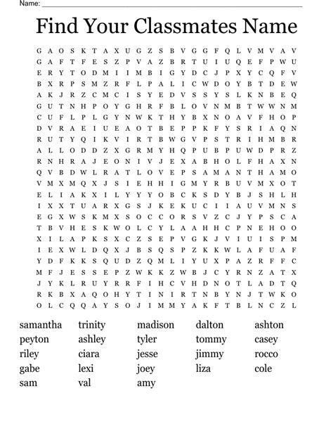 Find Your Classmates Name Word Search Wordmint