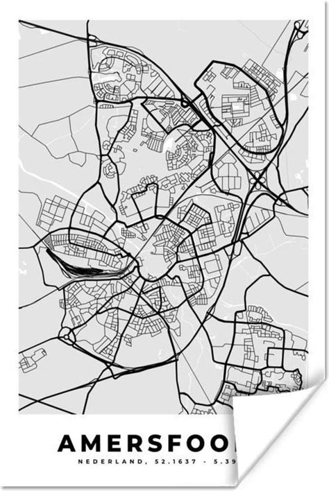 Poster Stadskaart Amersfoort Grijs Wit 80x120 Cm Plattegrond