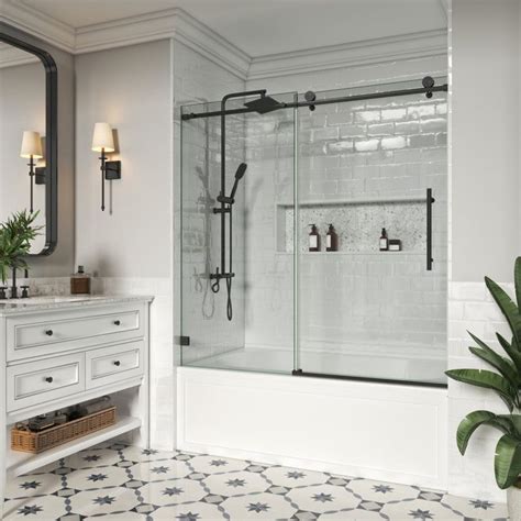 Mcocod 60“ W X 66“ H Single Sliding Frameless Soft Closing Tub Door With 516 In Clear Glass