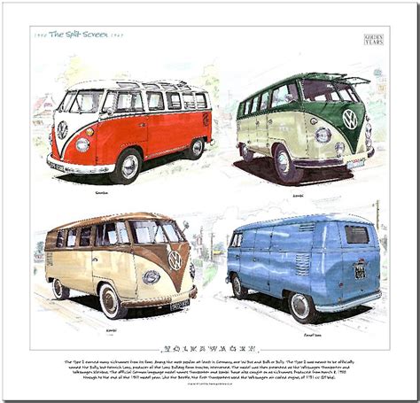 Volkswagen The Split Screen Fine Art Print Samba Kombi Panel Van Vw