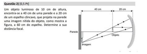 Um Objeto Luminoso De 10 Cm De Altura Encontra Se A 40 Cm De Uma