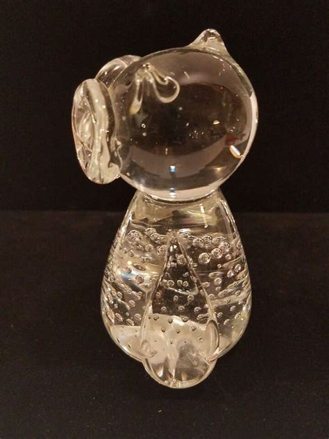 Art Glass Owl Figurine Paperweight Hand Blown Bubbles Clear Bullicante