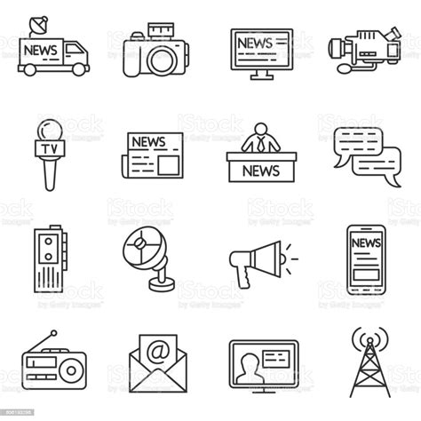 Ilustración De Conjunto De Iconos De Los Medios De Comunicación Y Más