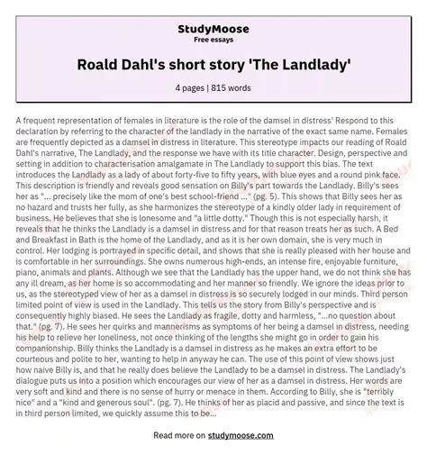 Capitale Faisceau Mal The Landlady Short Story By Roald Dahl H Te D But