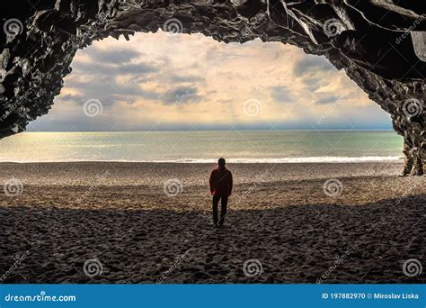 Basalt Cave at at Reynisfjara Beach in Southern Iceland Stock Photo ...