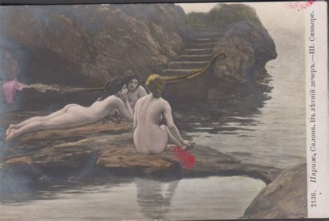 1912 RUSSIA CARTE POSTALE Three Naked Woman At The Cliffs Foto